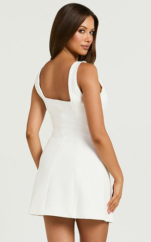 Kenna Mini Dress - Square Neck Button Down Mini Dress in Ivory