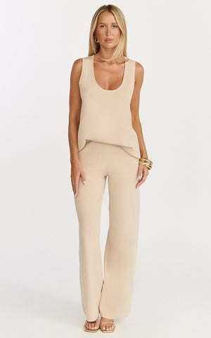 Leonie Two Piece Set - Knit Shell Top and Pant Set in Cream