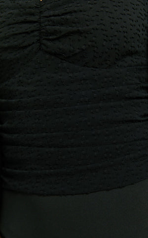 Lunara Bodysuit - Textured Ballon Sleeve Bodysuit in Black
