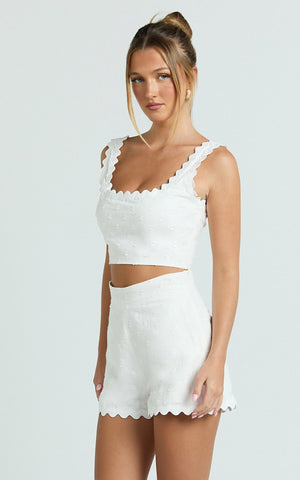 Mabel Two Piece Set - Square Neck And Matching Shorts Set in White