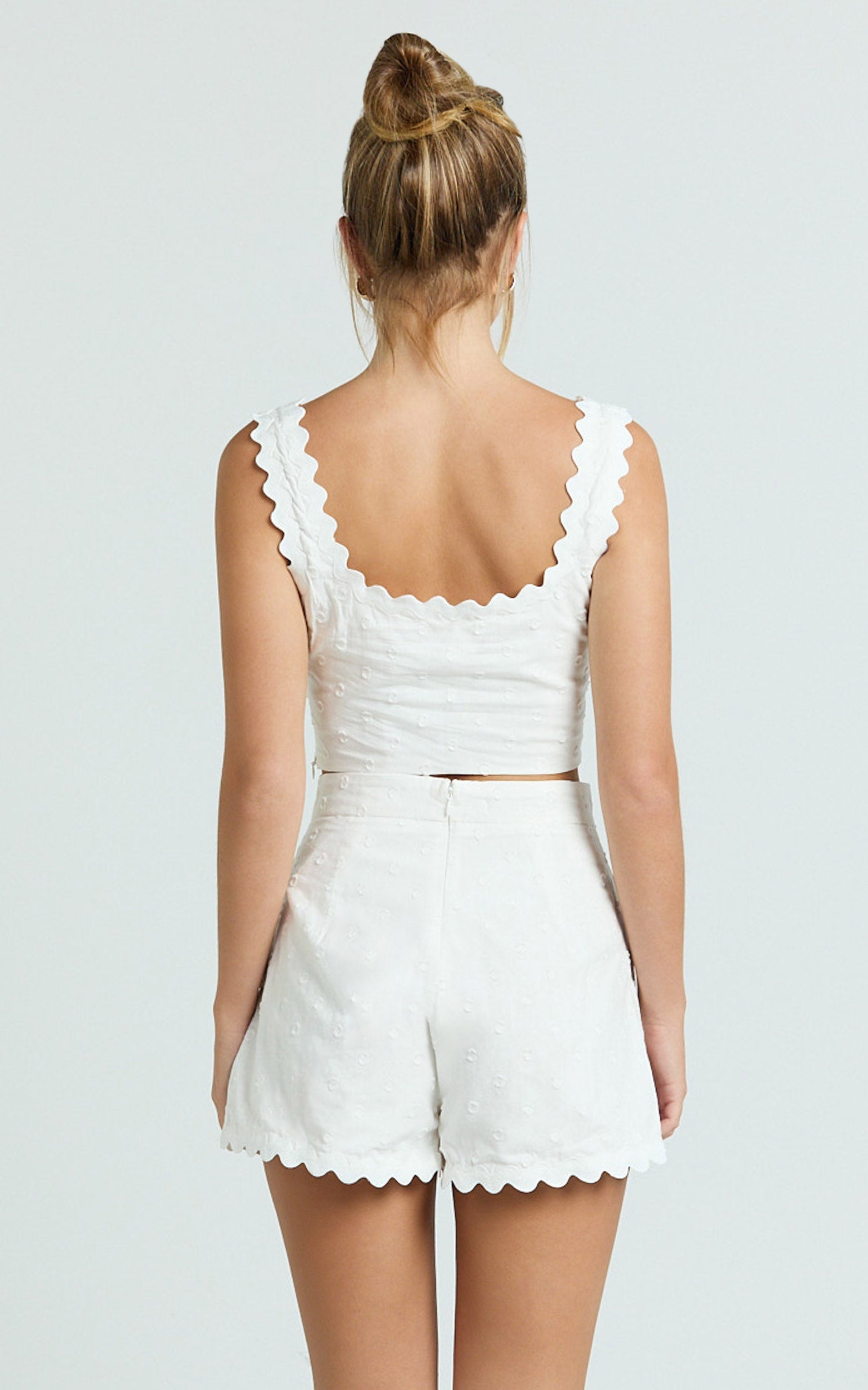 Mabel Two Piece Set - Square Neck And Matching Shorts Set in White