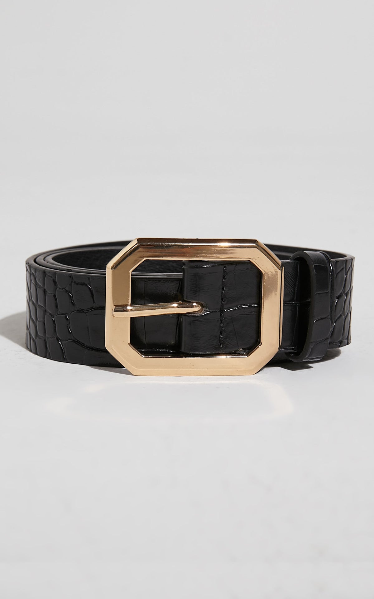 Mason Croc Square Buckle Belt in Black