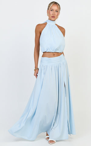 Melanie Top - Halter Neck Top in Pale Blue