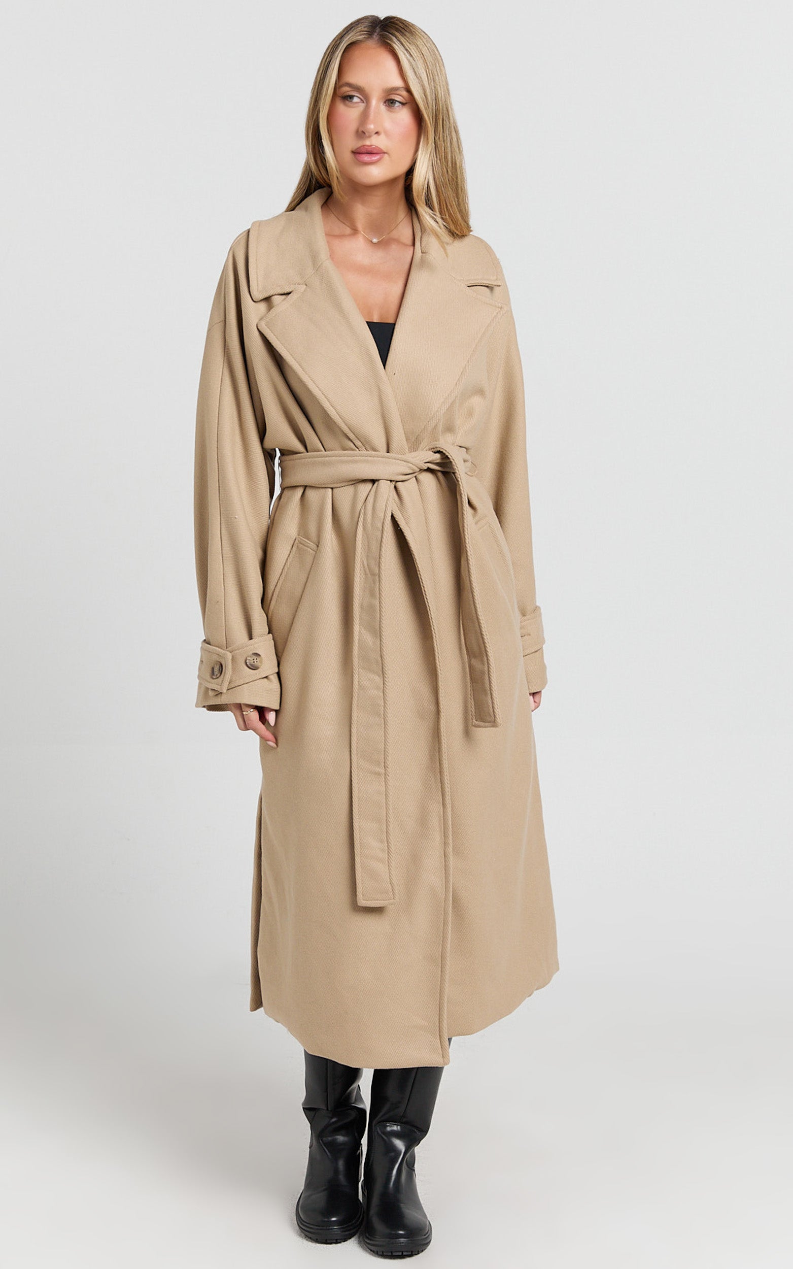 Mella Coat - Belted Longline Coat in Camel