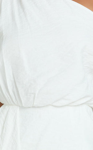 Niana Mini Dress - Drape One Shoulder Dress in White