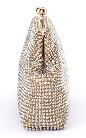 Olga Berg - Ela Crystal Mesh Clutch in Champagne
