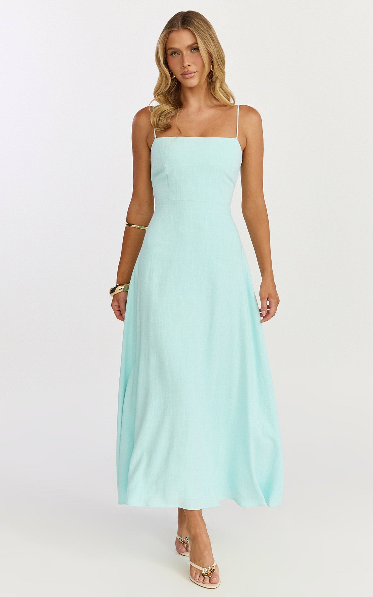 Rose Midi Dress - Strappy Straight Neck Midi Dress in Mint