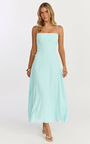 Rose Midi Dress - Strappy Straight Neck Midi Dress in Mint