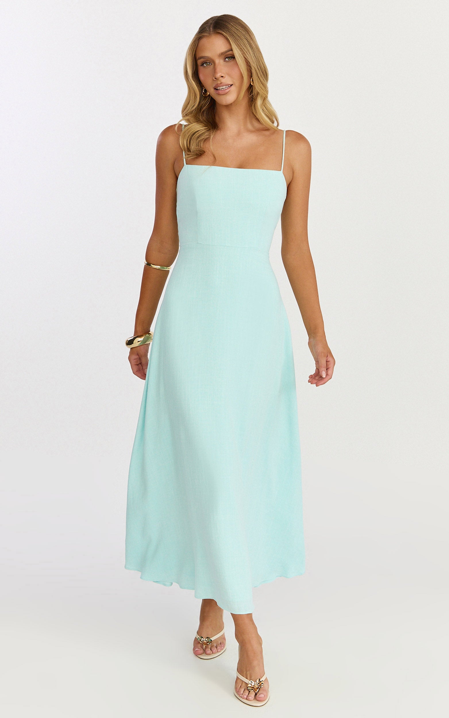 Rose Midi Dress - Strappy Straight Neck Midi Dress in Mint