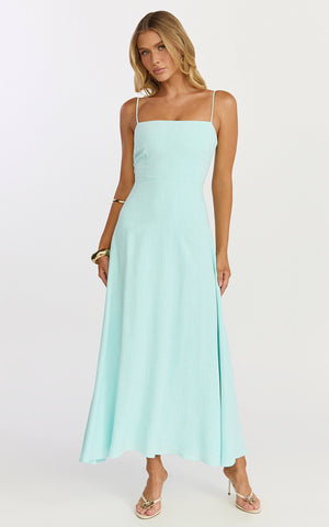 Rose Midi Dress - Strappy Straight Neck Midi Dress in Mint