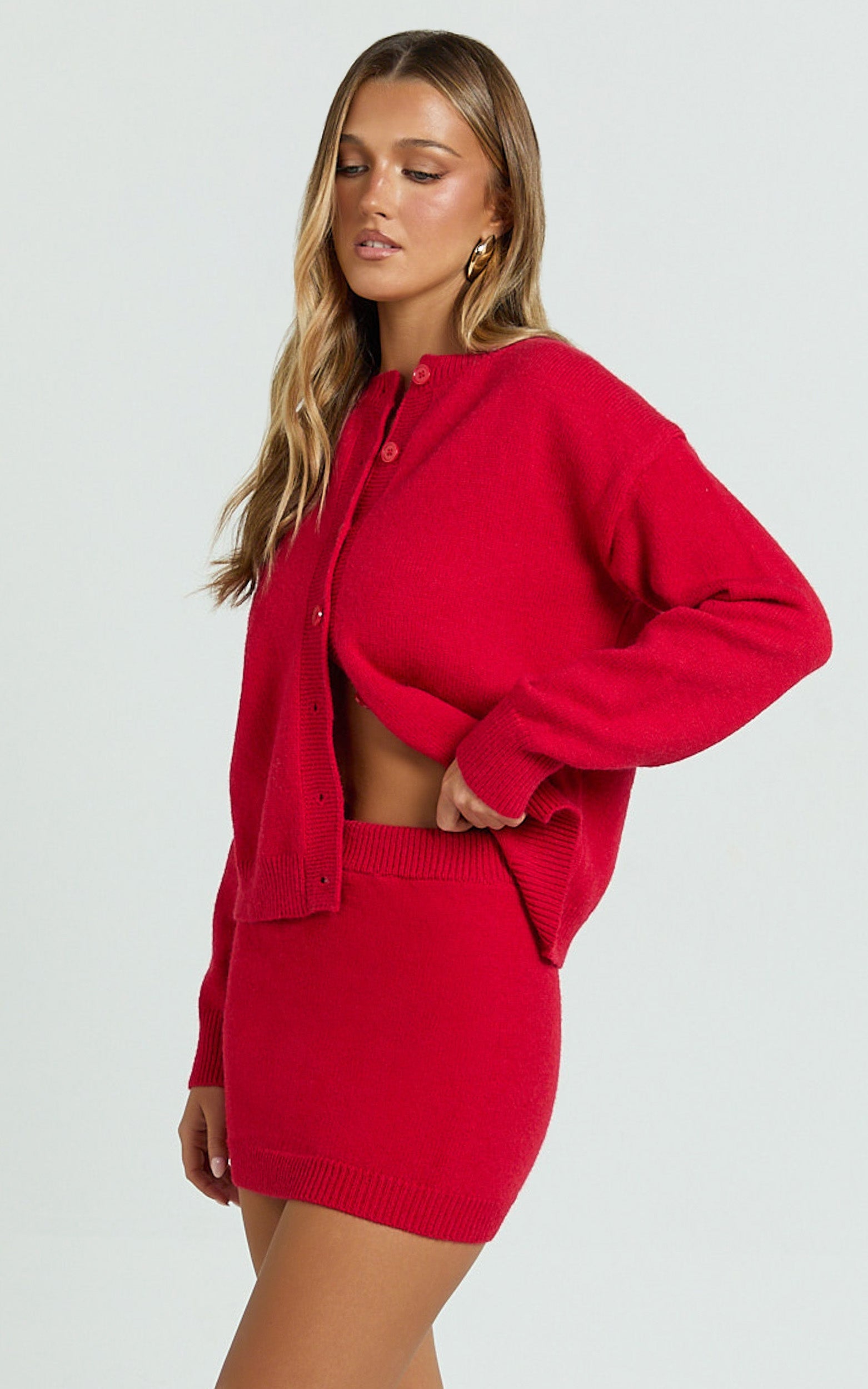 Rowena Mini Skirt - Knit Skirt in Red