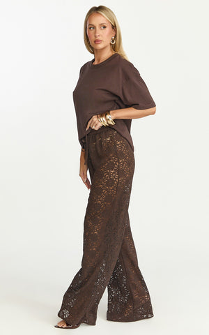 Roxy Pants - High Waist Lace Relaxed Drawstring Pants in Chocolate