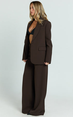 Selena Blazer - Oversized Single Breasted Blazer in Brown