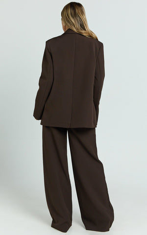 Selena Blazer - Oversized Single Breasted Blazer in Brown