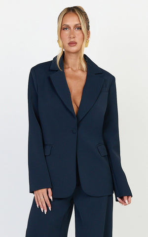 Selena Blazer - Oversized Single Breasted Blazer in Navy