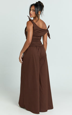 Tamara Pants - High Elasticated Waist Wide Leg Pants in Chocolate