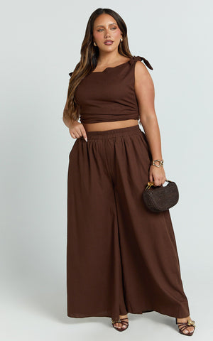 Tamara Pants - High Elasticated Waist Wide Leg Pants in Chocolate