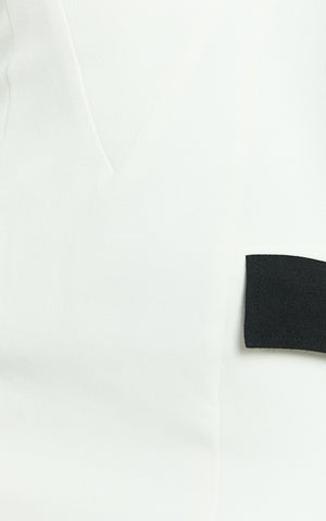 Terry Mini Dress - Straight Neck Contrast Trims Fitted Dress in White