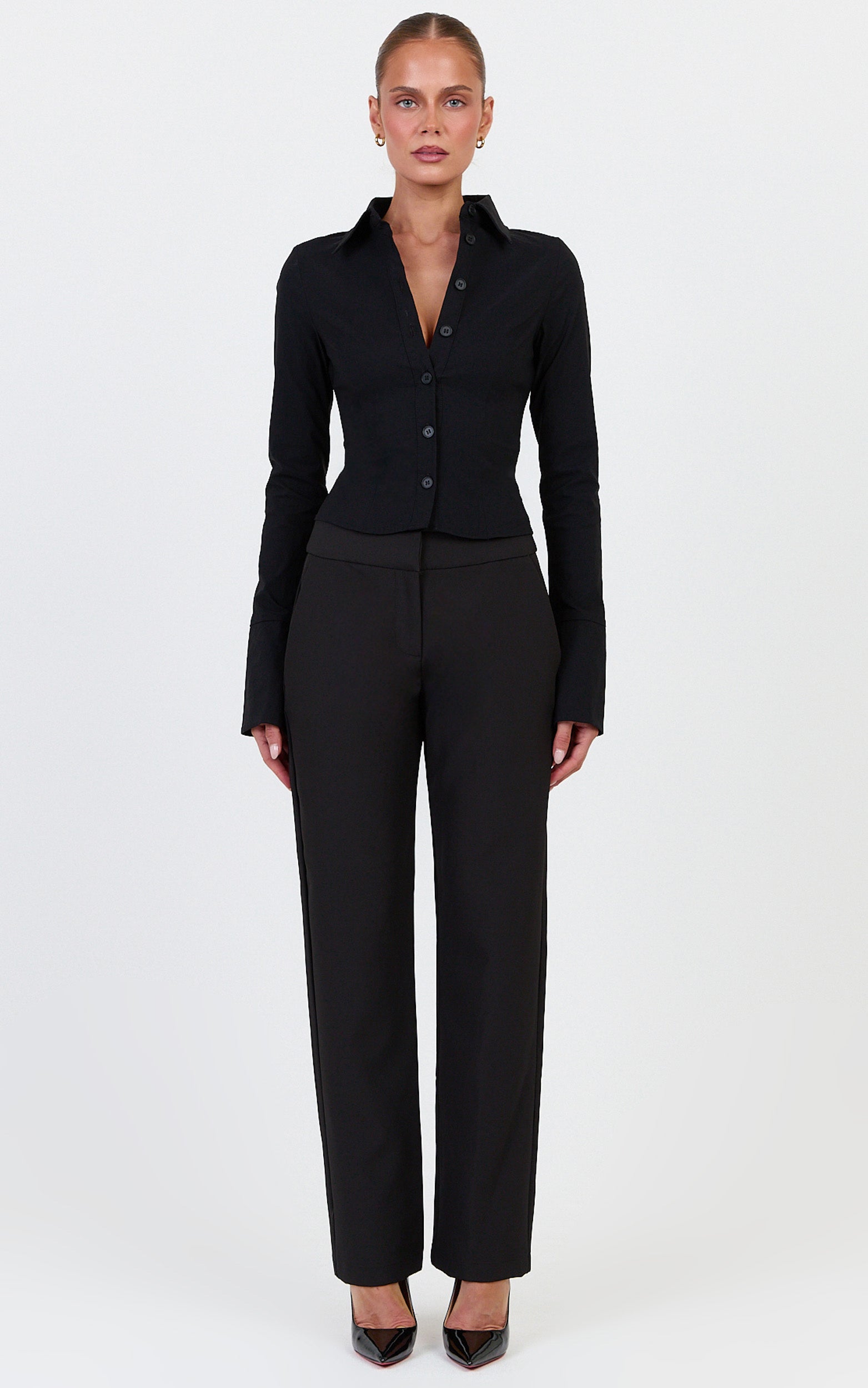 Zareena Top - Button Down Collar Shirt in Black