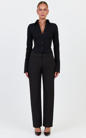 Zareena Top - Button Down Collar Shirt in Black