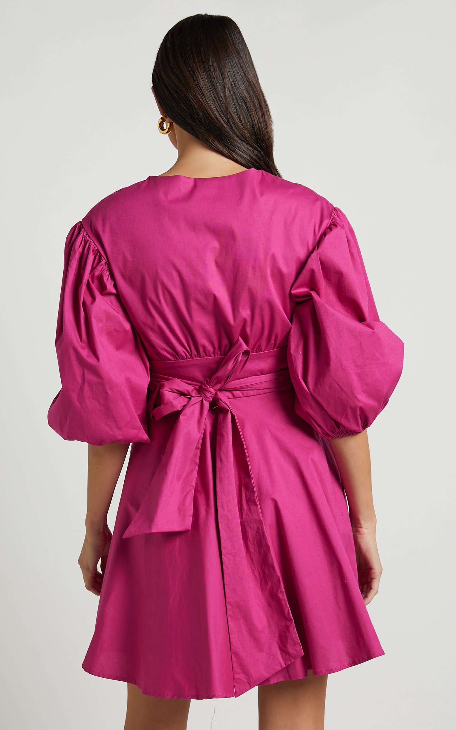 Zyla Mini Dress - Puff Sleeve Wrap Dress in Berry