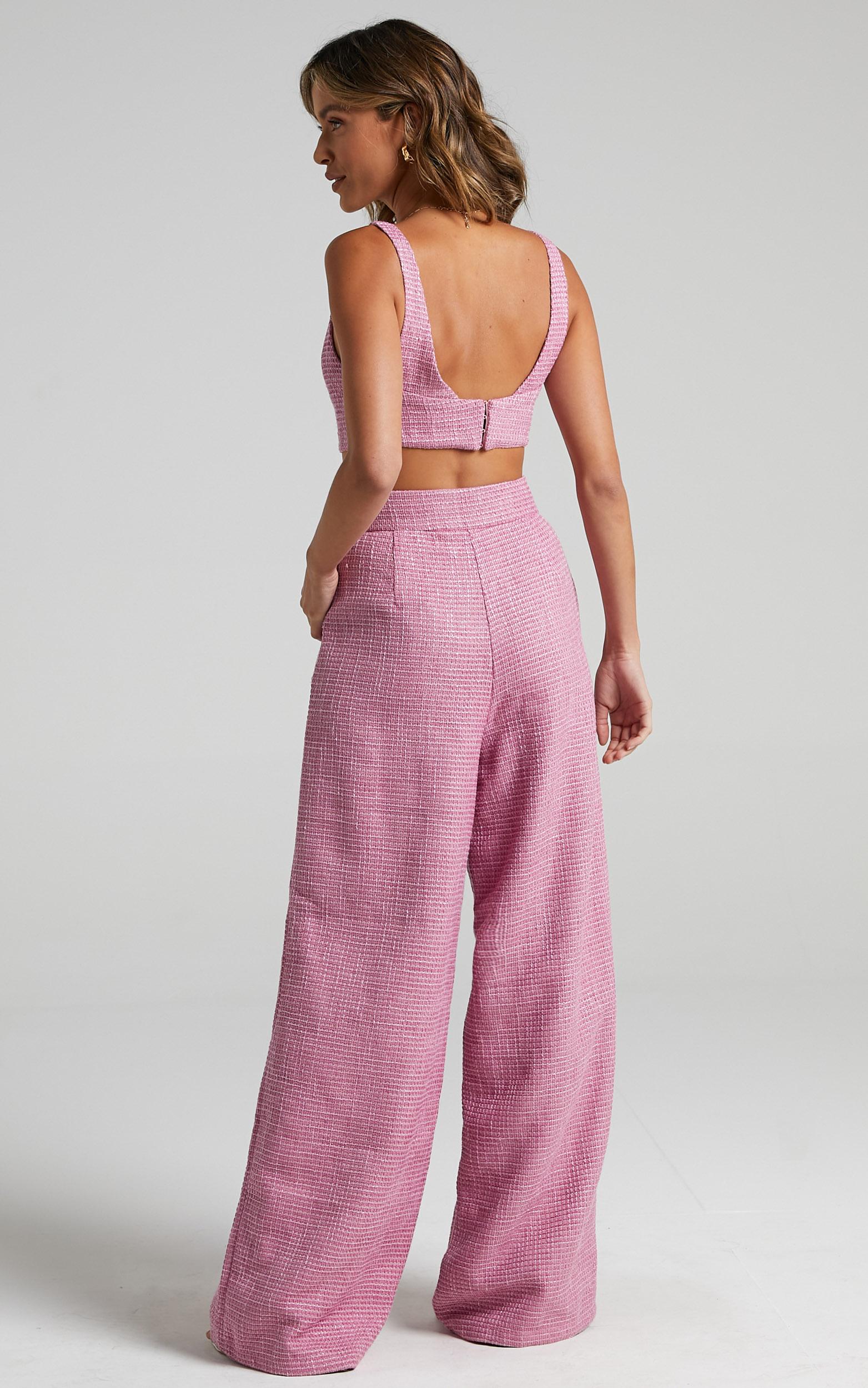 Adelaide Two Piece Set - Crop Top and Wide Leg Pants Set in Pink